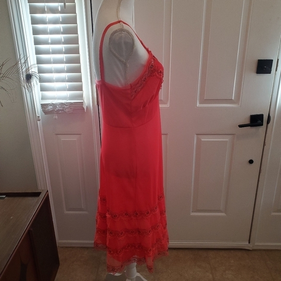 Vintage Lace Semi Sheer Night Gown‎ Dress Coral Pink Sheer Midi length Fits 6/8 - Picture 6 of 15